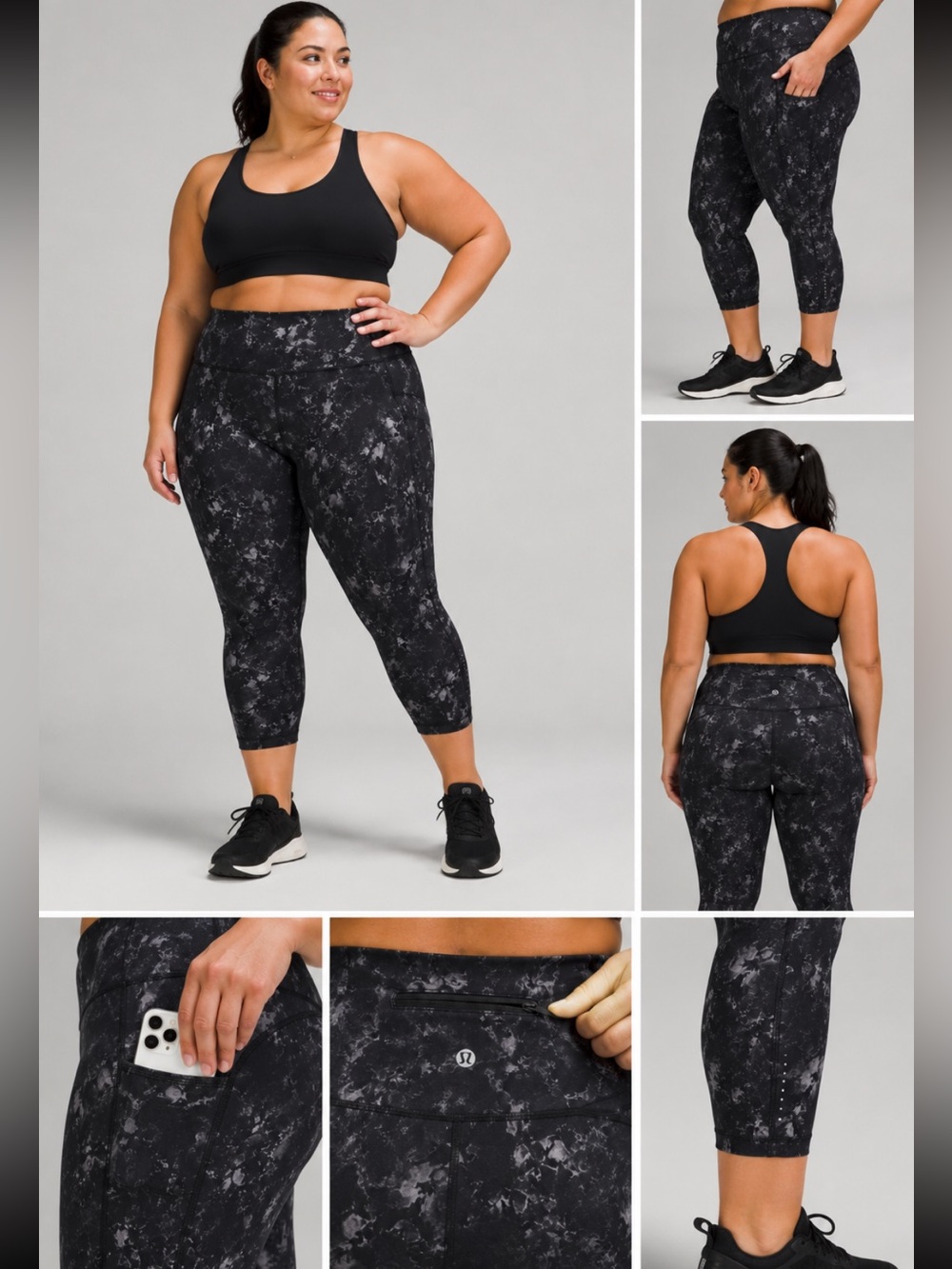 #003 Lululemon Swift Speed HR Crop 21” Aquila Black Multi Size 18 EUC